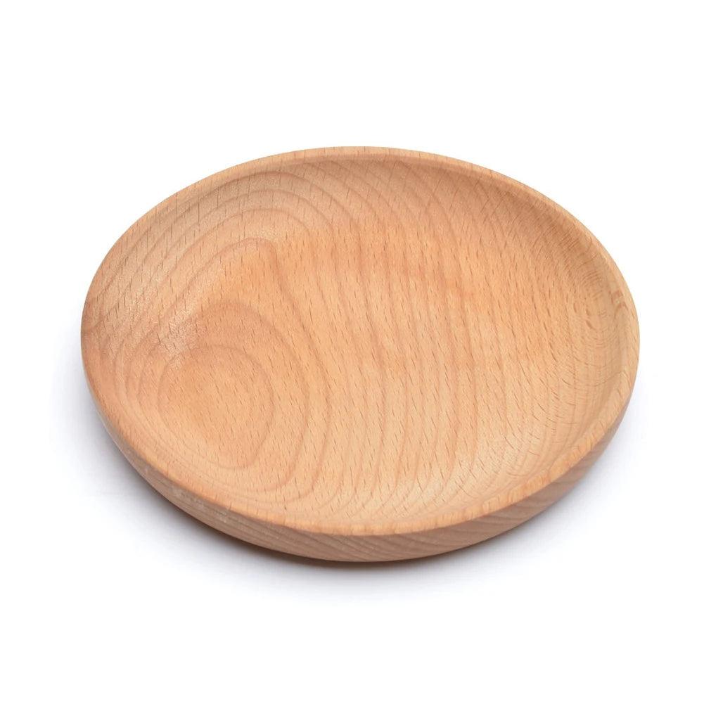 Wooden Round Serving Plate Eco-friendly Reusable Snack Tray Dinner Plates Natural Fruit Dessert Kitchen Tableware - Twinsupliers