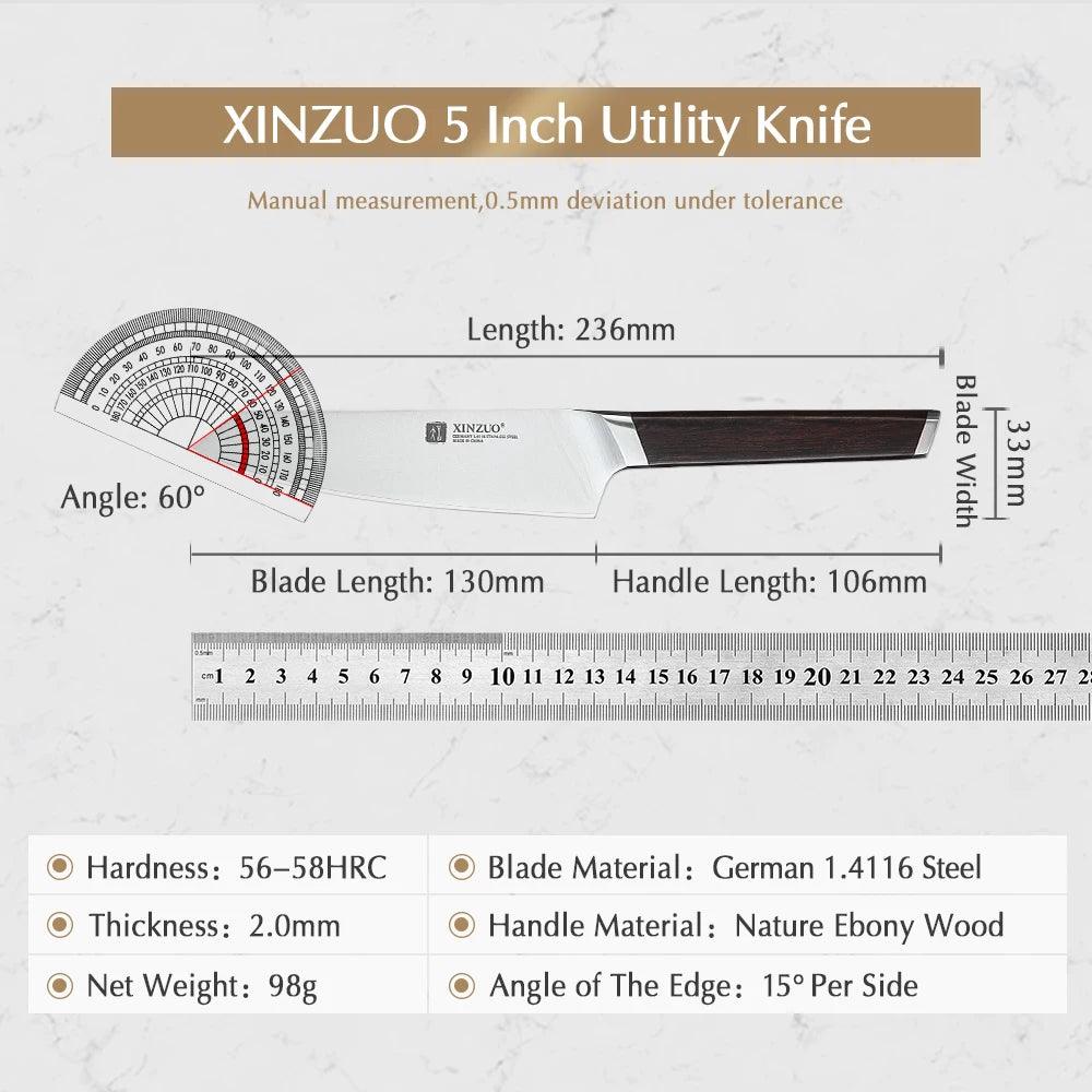 XINZUO 5'' Utility Knife Kitchen Knives Cook Tool Germany DIN 1.4116 Steel Newarrive Super Sharp Steel Paring Knife Ebony Handle - Twinsupliers