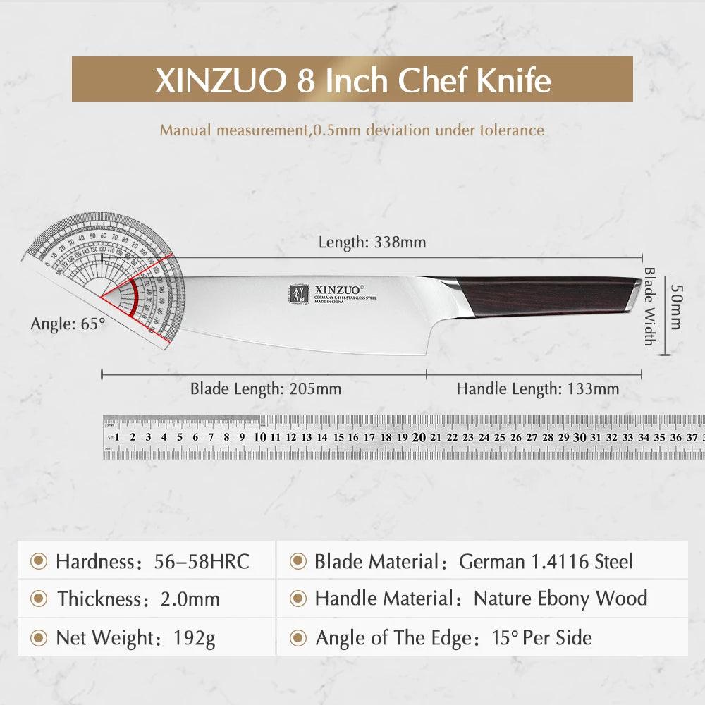 XINZUO 8" Chef Knife DIN 1.4116 Stainless Steel Germany Kitchen Knives Cutting Peeler Vegetable Knife Ebony Handle Gift Case - Twin suppliers 