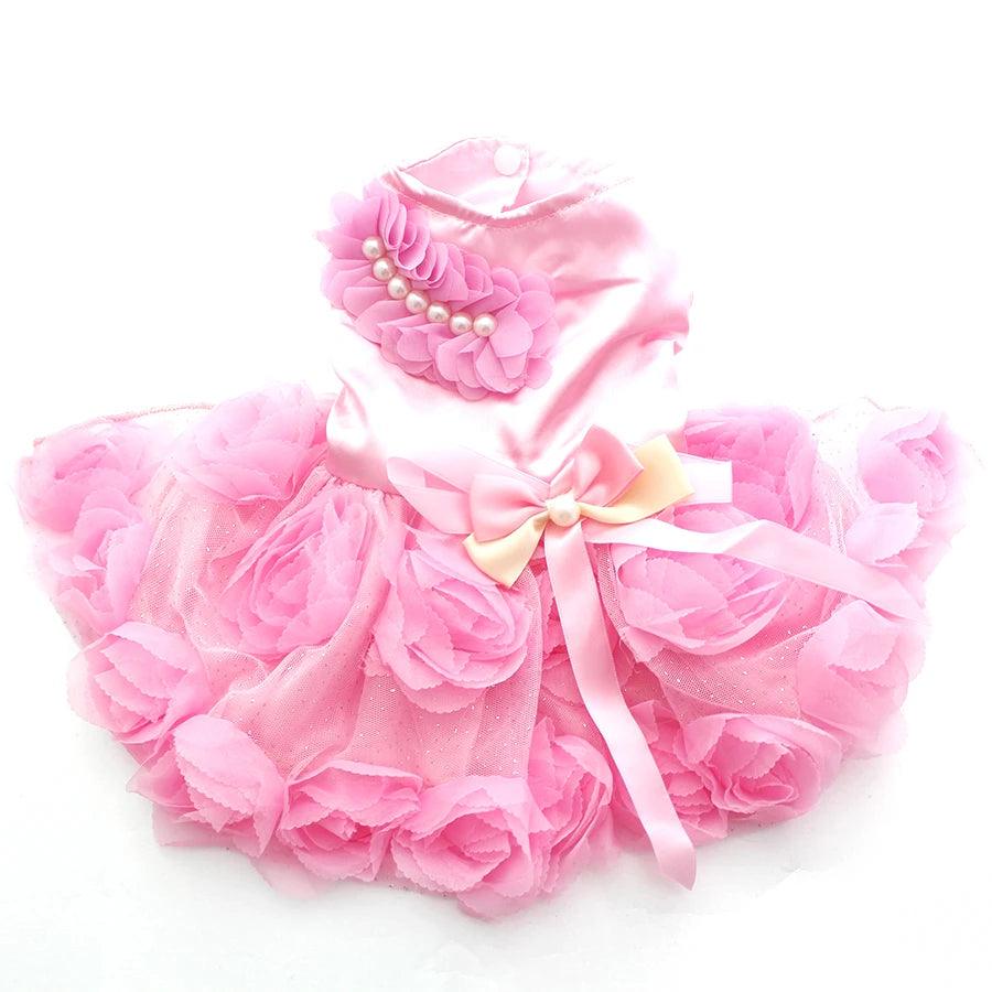 XKSRWE Pet Dog Princess Wedding Dress Tutu Rosette&Bow Dresses Cat Puppy Skirt Spring/Summer Clothes Apparel 2 Colours - Twin suppliers 