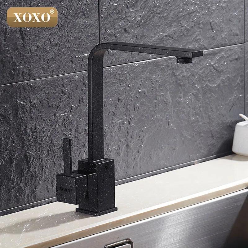 XOXO Free Shipping Polished Black Brass Swivel Kitchen Sinks Faucet 360 degree rotating Kitchen Mixer Tap 83030H - Twinsupliers