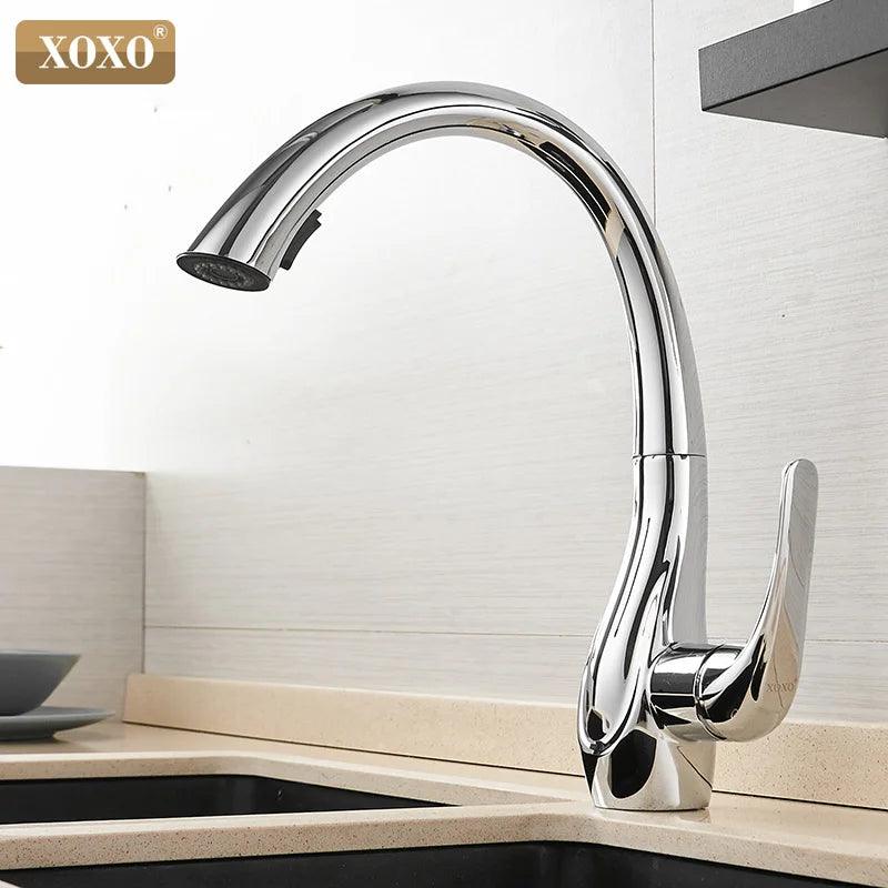 XOXO Kitchen Faucet Pull Out Cold and Hot Golden Single Handle 360 Degree Water Mixer Tap Torneira Cozinha 83038 - Twinsupliers