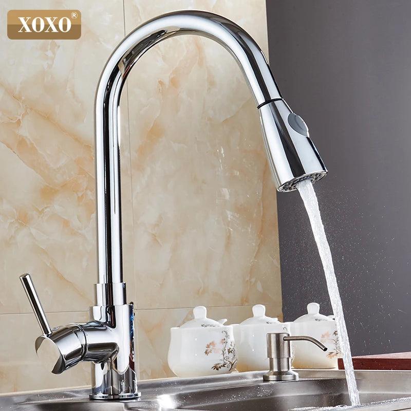 XOXO Kitchen Faucets chrome Single Handle Pull Out Kitchen Tap Single Hole Handle Swivel 360 Degree Water Mixer Tap Mixer Tap - Twinsupliers