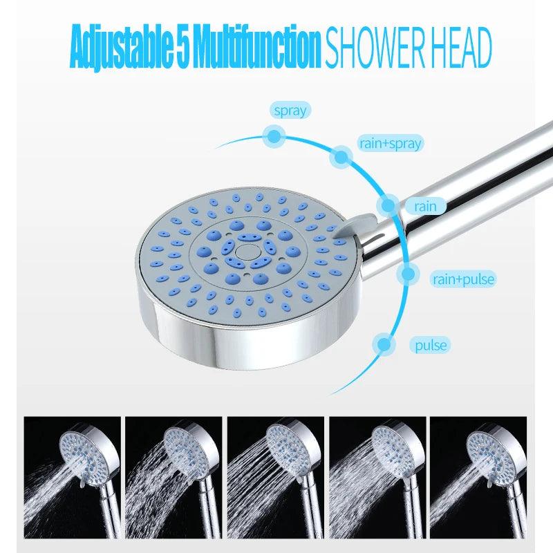 ZhangJi Hot Sale Shower Head Set Bathroom Chromeplate Handheld Showerhead with hose and holder Multiple modes showerhead sets - Twinsupliers